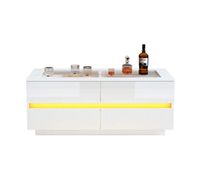 mesa de centro moderna 100x50x40cm - 4 cajones led cristal templado acabado alto brillo aglomerado 35kg - blanco