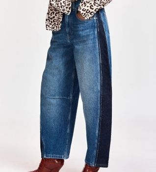 Essentiel Antwerp para mujer. KASHBA Jeans de pernera tipo barril con paneles azul (26), Casual, Algodón, Denim, Marino