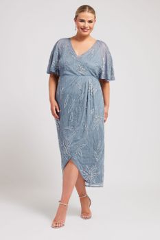 Luxe Vestido Joya Azul Midi Con Escote Cruzado, Mujer Curvy Y Tallas Grandes, Luxe: Ultimate Embellishment