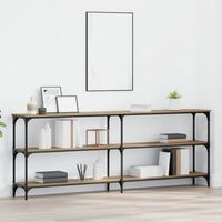 mesa consola - mueble de entrada - madera engineered y metal - roble artisan 200x29x75cm