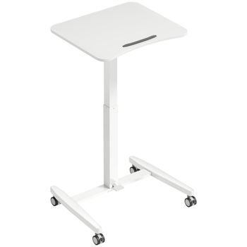 HOMCOM Escritorio de pie ajustable en altura, con ruedas y superficie inclinable, tope de seguridad, Blanco