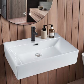Nettlife Lavabo Sobre Encimera Cuadrado, 51x42 Cm, Lavabo De Baño De Cerámica Blanca.