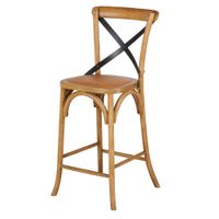 taburete alto de madera oscura ratan y acero de 65 cm