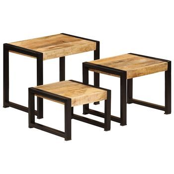 Mesas Apilables 3 Unidades Madera Maciza De Mango Vidaxl