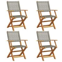 pack 6 uds sillas de jardin  silla de exterior  sillon plegables madera maciza y ratan pe gris