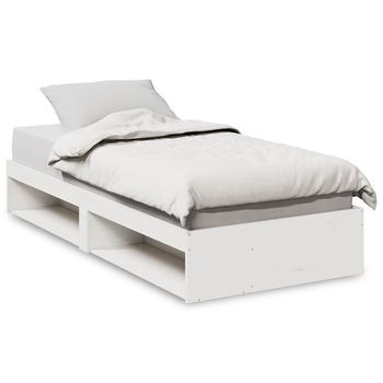 Cama Individual | Cama Para Adultos | Diván Sin Colchón Blanco 100x200 Cm Madera Maciza De Pino
