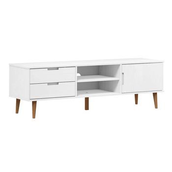 Mueble De Tv | Mueble De Salón | Mesa De Tv Molde Madera Maciza De Pino Blanca 158x40x49 Cm