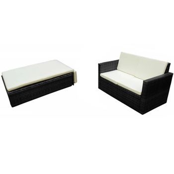 Conjunto Muebles De Jardín 2 Uds | Mesa Y Sillas Y Cojines Ratán Sintético Negro