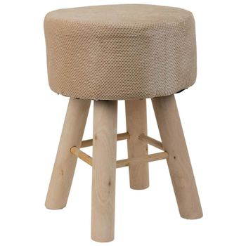 Taburete de madera y forrado de tela marron