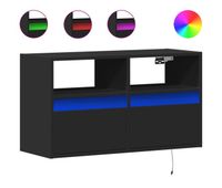 mueble tv - mesa de tv de pared con luces led negro 80x31x45 cm