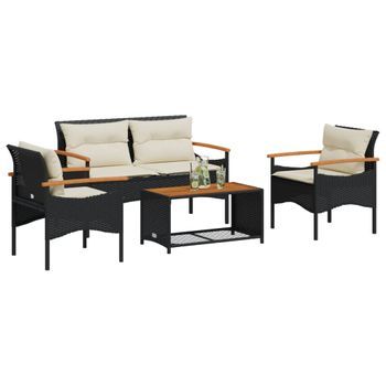 Juego De Sofás Jardín 4 Uds | Conjunto Mueble Jardin Mesa Y Sillas Con Cojines Ratán Sintético Negro Cfw39864
