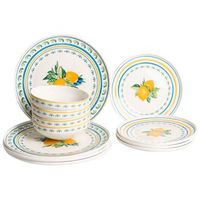 vajilla de 12 piezas de porcelana acabado esmaltado con motivo de citricos y limones para 4 personas comedor cocina blanco y verde tarragon