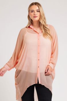 Yours London Camisa Larga Rosa De Gasa Con Manga Murciélago, Mujer Curvy Y Tallas Grandes, Yours London