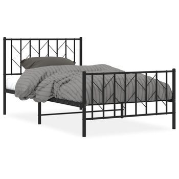 Cama Individual | Cama Para Adulto | Estructura Cama Sin Colchón Con Estribo Metal Negro 100x190 Cm