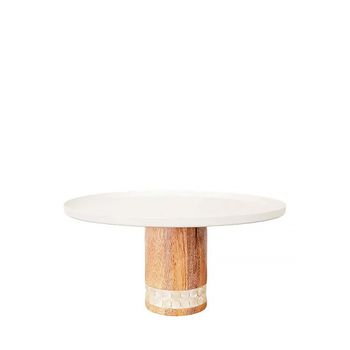 Plato para tarta blanco sobre pie de madera 30x30x15cm