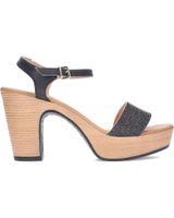 de weekend by pedro miralles sandalia vestir de piel y tela con tacon y plataforma negro