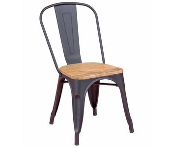 Silla metálica con asiento de madera de olmo - bistro