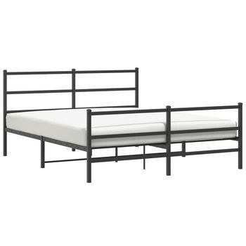 Cama Matrimonial | Cama Para Adulto | Estructura Cama Sin Colchón Con Estribo Metal Negro 160x200 Cm