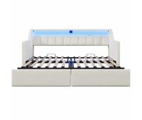 sofa cama 90 x 200 cm - con usb y type-c tira led con control remoto 2 cajones bolsillos de almacenamiento cama extensible multifuncional - beige