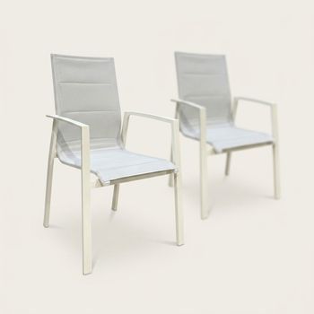 Pack 2 Sillas De Aluminio Con Cojín, Blanco Envejecido, 67x57x95,5