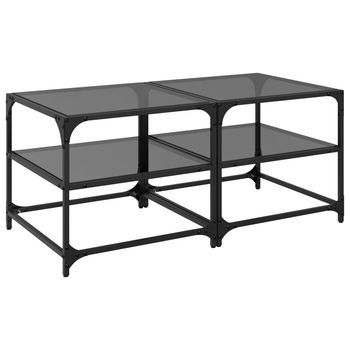 2 Uds Mesas De Café - Mesas De Centro Superficie Vidrio Acero Negro 50x50x45 Cm