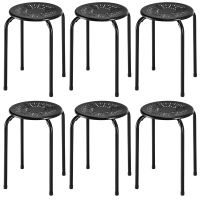 costway juego de 6 taburetes apilables con almohadillas antideslizantes estructura metal y calado para salon comedor oficina carga 110kg negro