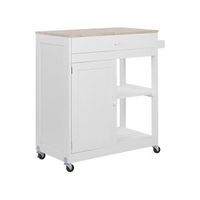 carrito de cocina de mdf madera de caucho blanco 75 x 43 x 87 cm ruedas estante 2 baldas 1 cajon trapani