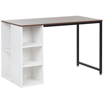 Escritorio Para El Hogar Tablero De Madera Oscura Pata De Acero De Metal Negro Estantes Blancos Almacenamiento 120 X 60 Cm Dese