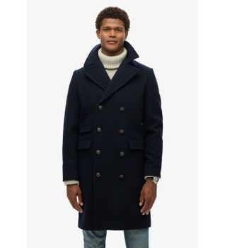 Superdry para hombre. M5011884A Abrigo Merchant Long marino (L), Casual, Lana, Clásico