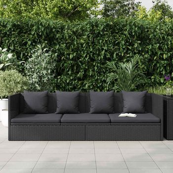 Sofá De Jardín | Sofá De Exterior Con Cojines Y Almohadas Ratán Sintético Negro