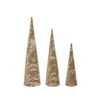 Decoraciones De Navidad Led De Interior Conjunto De 3 Árboles De Navidad Iluminado Material Sintético Dorado Tuelso