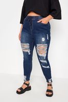 vaqueros azules con rotos cinturilla elastica mujer curvy y tallas grandes yours