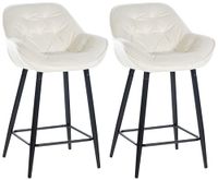 set de 2 taburetes de bar con reposapies en terciopelo crema