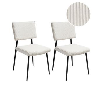 Conjunto De 2 Sillas De Comedor Patas De Hierro Tapicería De Pana Blanco Crema Sturgis