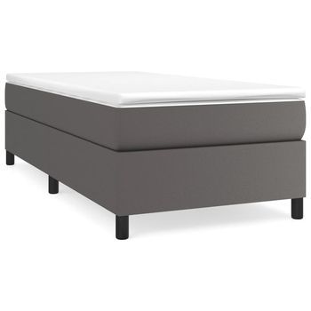 Cama Individual | Cama Para Adultos | Estructura De Cama Box Spring Cuero Sintético Gris 100x200 Cm