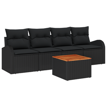 Juego De Sofás De Jardín De 5 Uds Con Cojines Ratán Negro Acacia Cfw146184