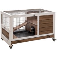 pawhut jaula de conejos conejera para mascotas pequenas con techo abrible y bandeja extraible 90x53x59 cm marron   aosom espana
