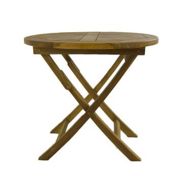 Mesa De Exterior Teca Redonda De 100 Cm, Madera Teca Grado A, Medidas 100x76 Cm, Tratamiento Al Agua Aplicado, Mesa Para Terraza De Teka, Mesita Plegable De Balcón