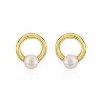 pendientes circulos de plata 925 banados en oro con perlas