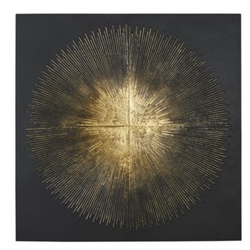 Decoración de pared en acero negro con relieves dorados, 90x90 cm