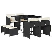 set de comedor de jardin 9 piezas  mueble de jardin y cojines ratan sintetico negro