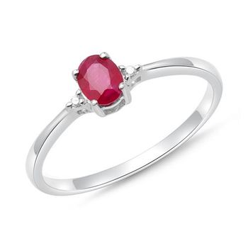 Anillo oro blanco 14 quilates 2 diamantes y rubí