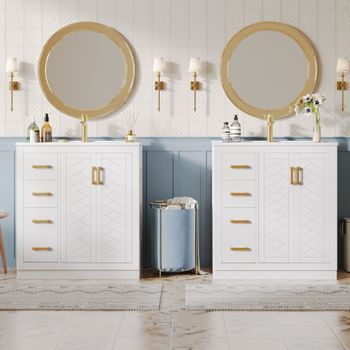 Mueble De Baño Con Lavabo - Mueble Para Baño - Cerámica Y Mdf - Blanco (76.5x46.5x84.5cm)