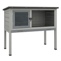 pawhut conejera exterior de madera para mascotas pequenas con bandeja extraible techo asfaltico 84x43x70 cm gris y negro   aosom espana
