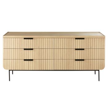 Cómoda de chapa de roble con 6 cajones 167 cm