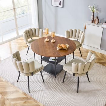 Mesa Y 4 Sillas - Mueble Comedor - Mdf, Metal Y Terciopelo - Marrón Y Negro (107x107x75cm)