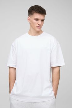 Camiseta Tall Oversize Con Bordado De Firma Bm Y Cuello De Caja, Blanco