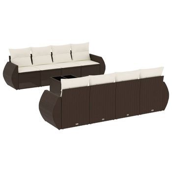 Set De Sofás De Jardín 9 Piezas Y Cojines Ratán Sintético Marrón