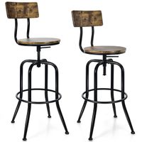 costway juego de 2 taburetes de bar industrial 69-76 cm giratorio ajustable con respaldo arqueado reposapies de metal para pub bistro comedor