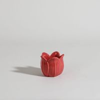 portavelas con forma de tulipan en ceramica rosa 7 cm